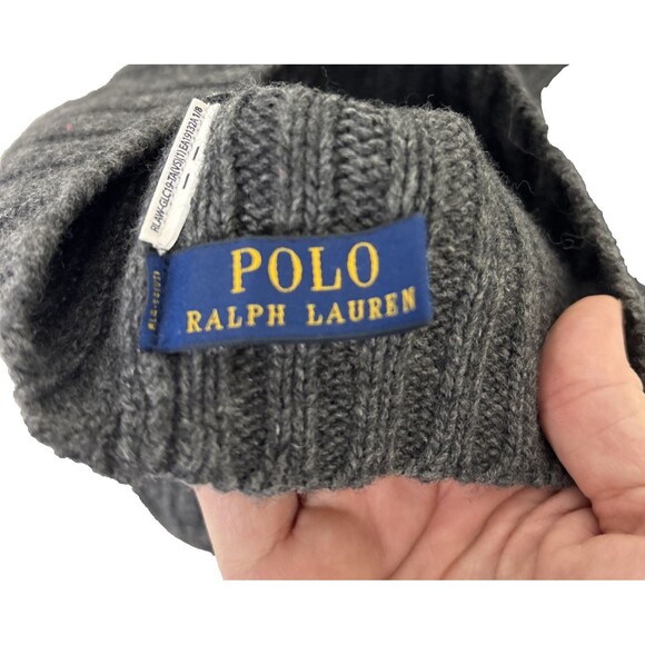 Polo Ralph Lauren Wool Blend Ribbed Scarf & Beanie Hat Set Gray Black Pony - Picture 5 of 6